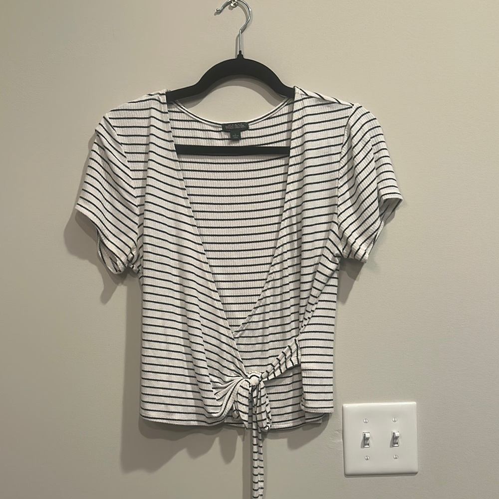 Wild Fable Black and White Striped Wrap Top